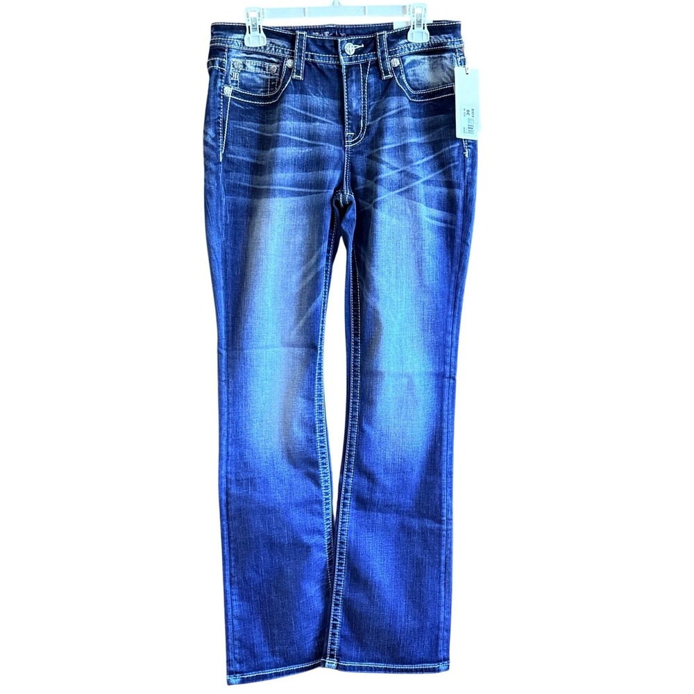 Miss Me Bootcut Jeans Size 30 Blue NWT Mid-Rise Embroidered Teal Wing M3930B - Picture 9 of 11